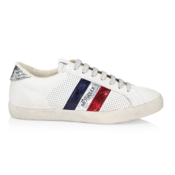 MONCLER ryegrass  leather Distressed Logo White Sneakers faux fur Size 39 US  9 - Picture 1 of 8